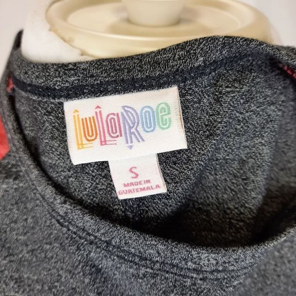 LuLaRoe Carly swing dress gray red contrast short sleeve pocket high-low small - Picture 8 of 10